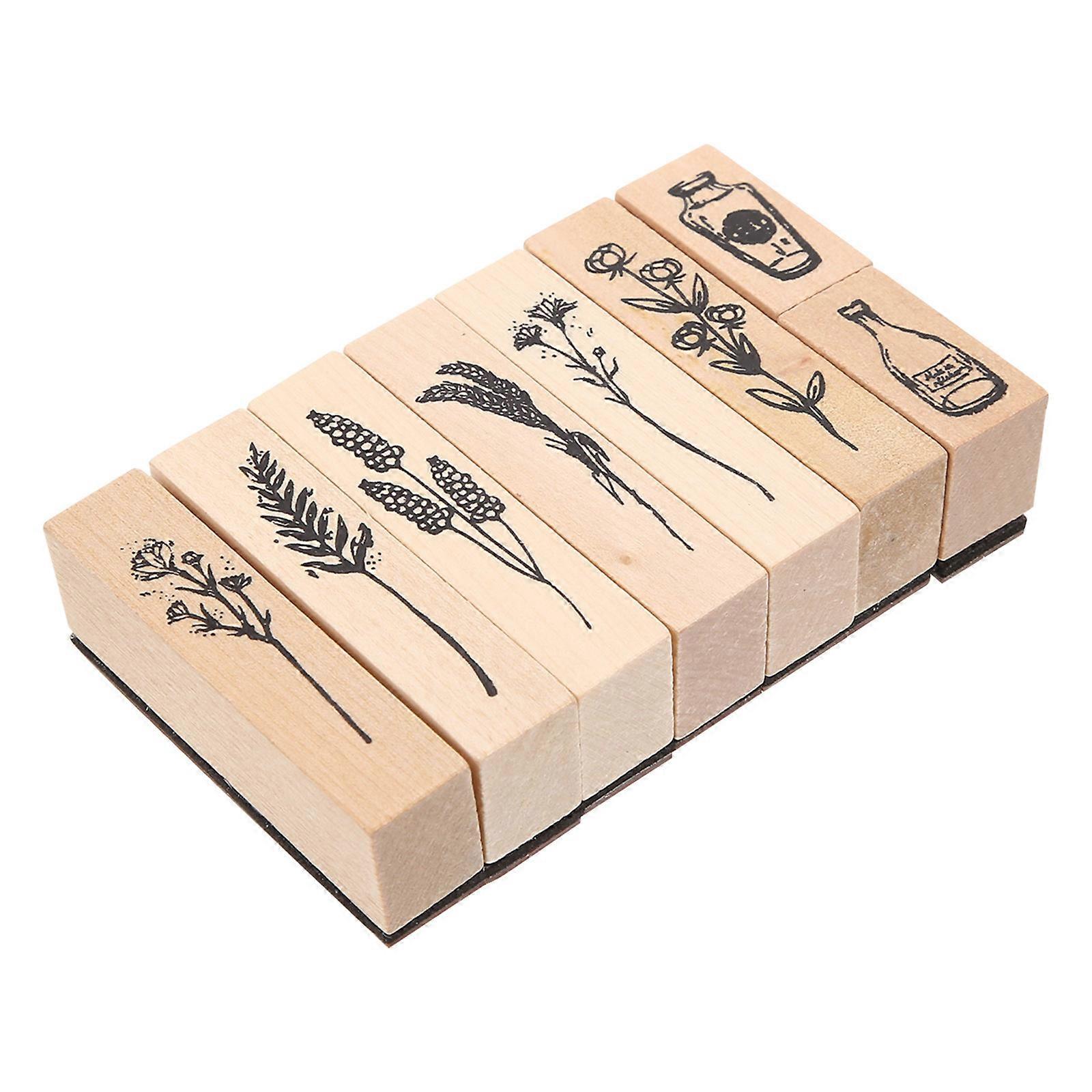 Flower Stamps 2 Sets Retro Plant Stamps For DIY Enthusiasts Assorted Color Wood Material Scrapbooking Decoration