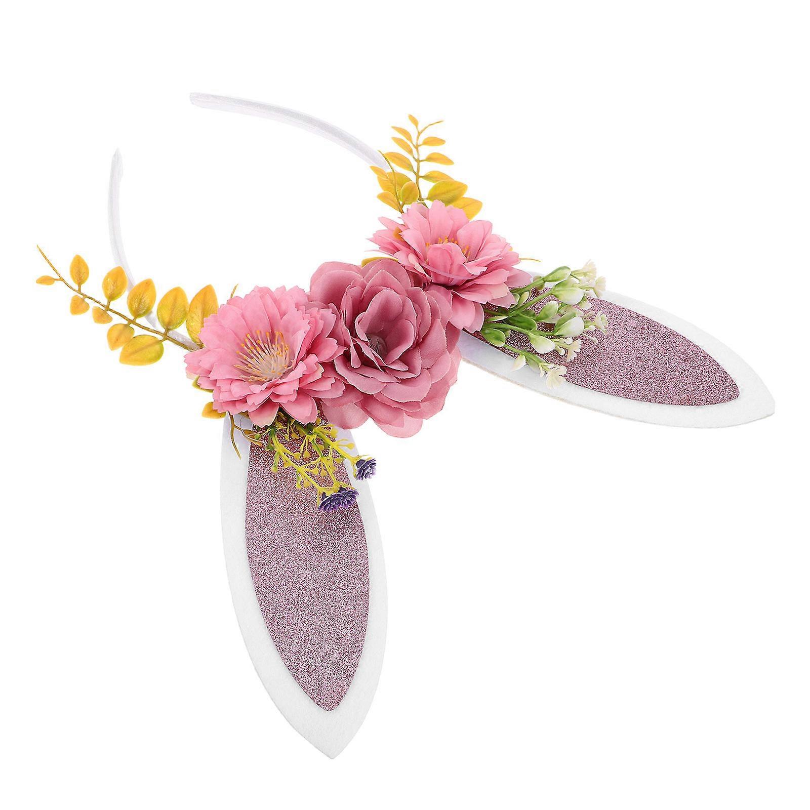 Adorable 3Pcs Rabbit Ear Headband With Simulation Flowers For Women Suitable For Carnival And Performance Occasions