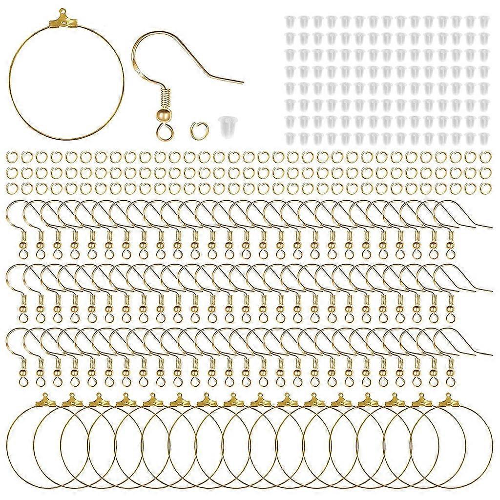 Hypoallergenic Golden Earrings Hook Earring Making Kit with 200 Golden Hooks