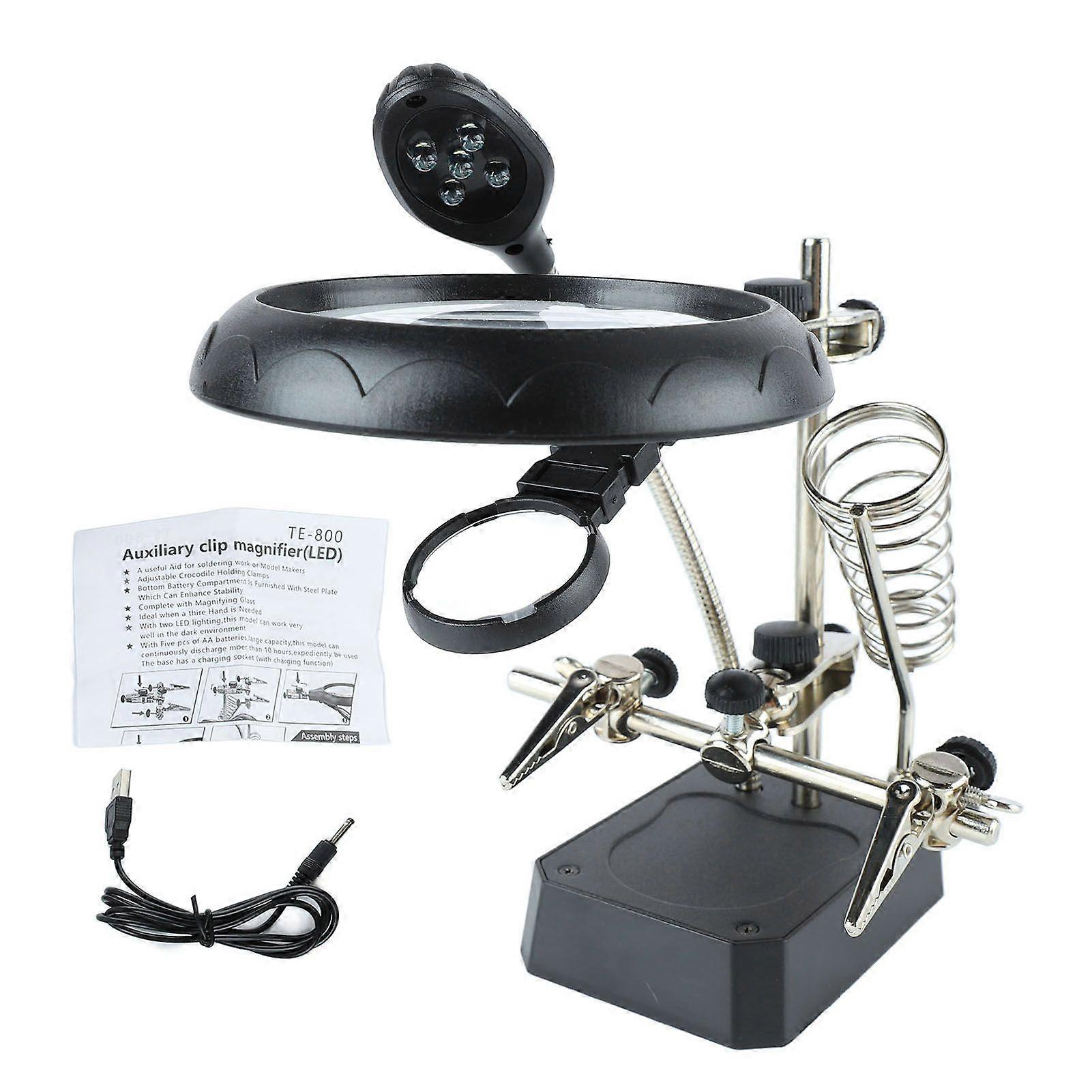 Magnifying Glass LED Magnifying Desk Lamp with Auxiliary Clips for Inspecting and Repairing Electronic Devices