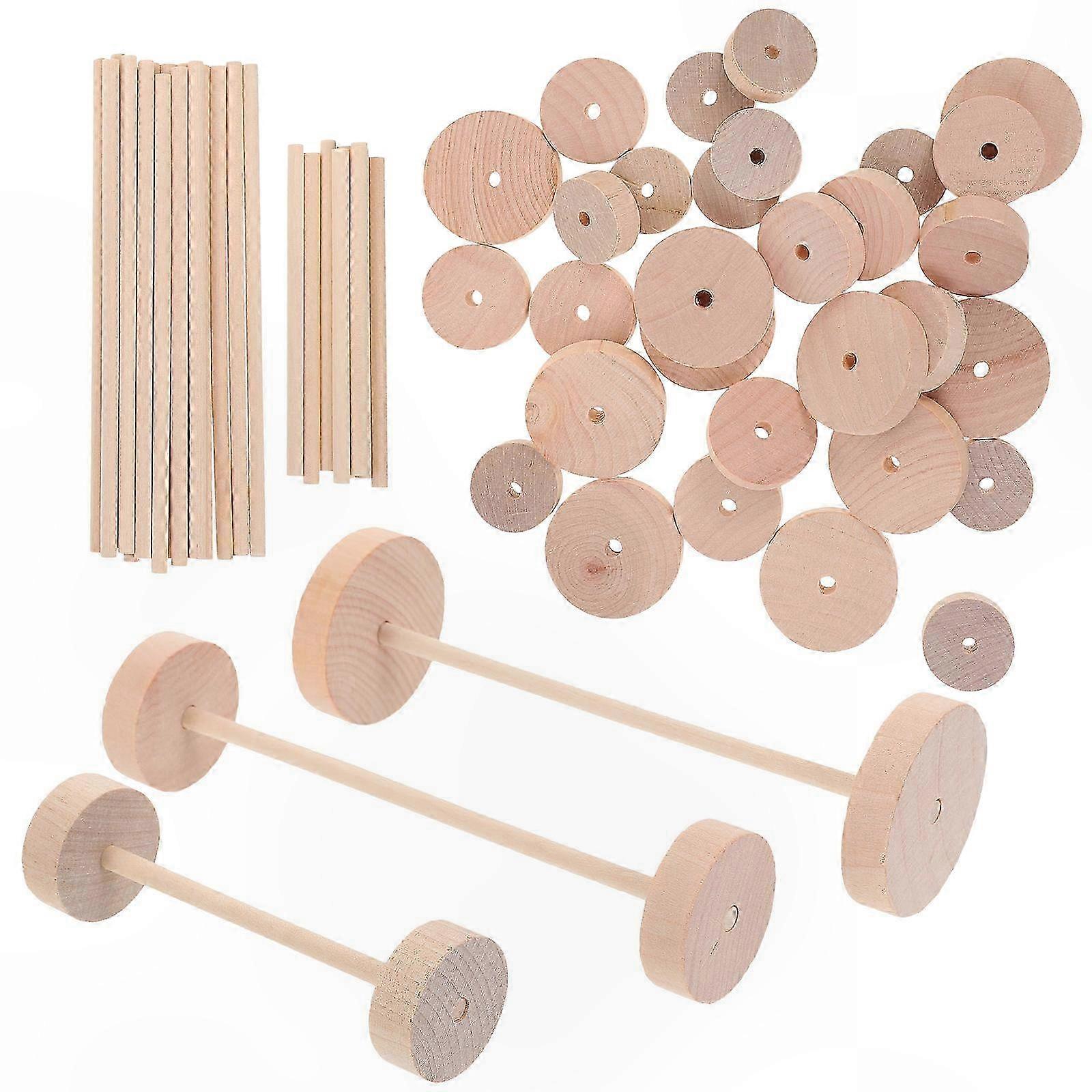 Holzspielzeugräder, 54-teiliges Set, Khaki. Bastelkomponenten für DIY-Projekte und Modellbau
