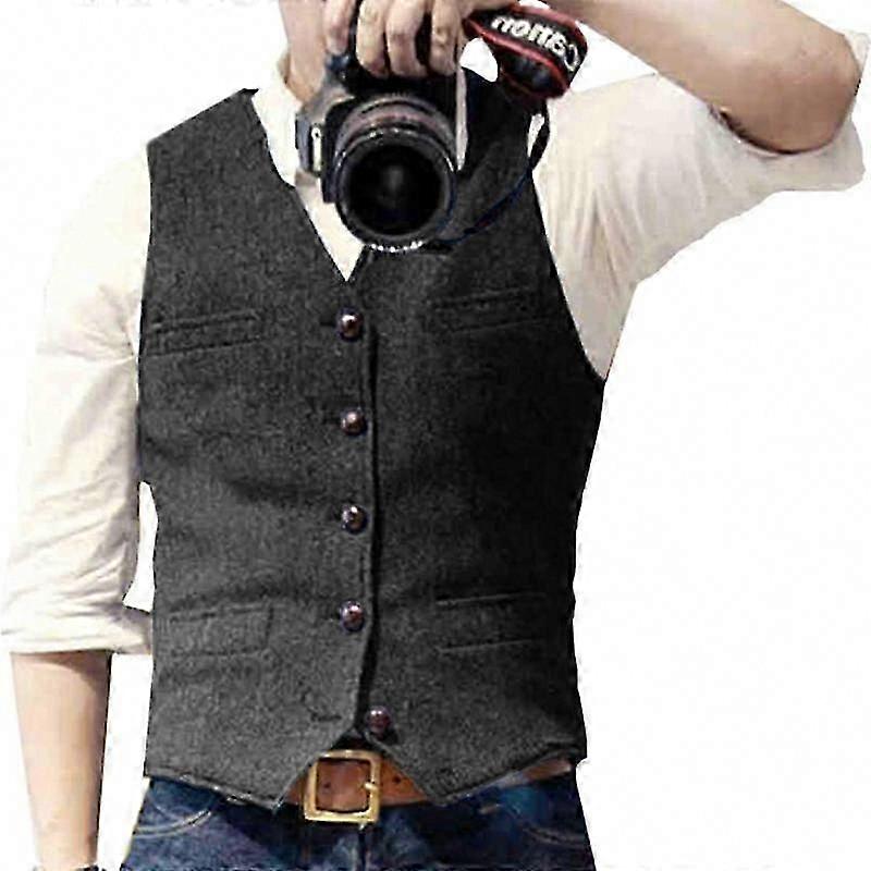 וסט טוויד עם צווארון V גזרה צמודה לגברים, לחורף ולסתיו, לחתונה ולעסקים, לרשמיות עסקית