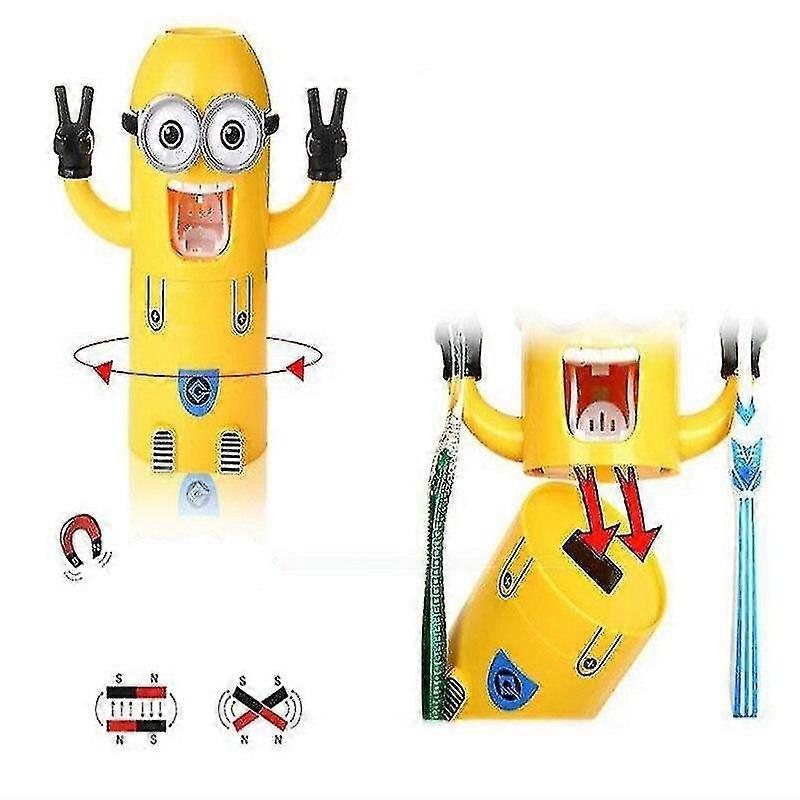 Automatic Dispenser Squeeze Toothpaste Wall Mounted Kids Toothbrush Holder, Double Eye Style
