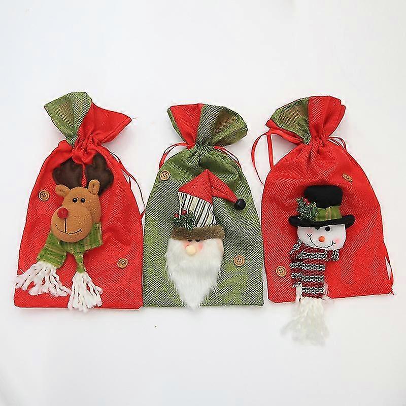 Santa Sacks Drawstring Christmas Bags, 3d Design 15x8"