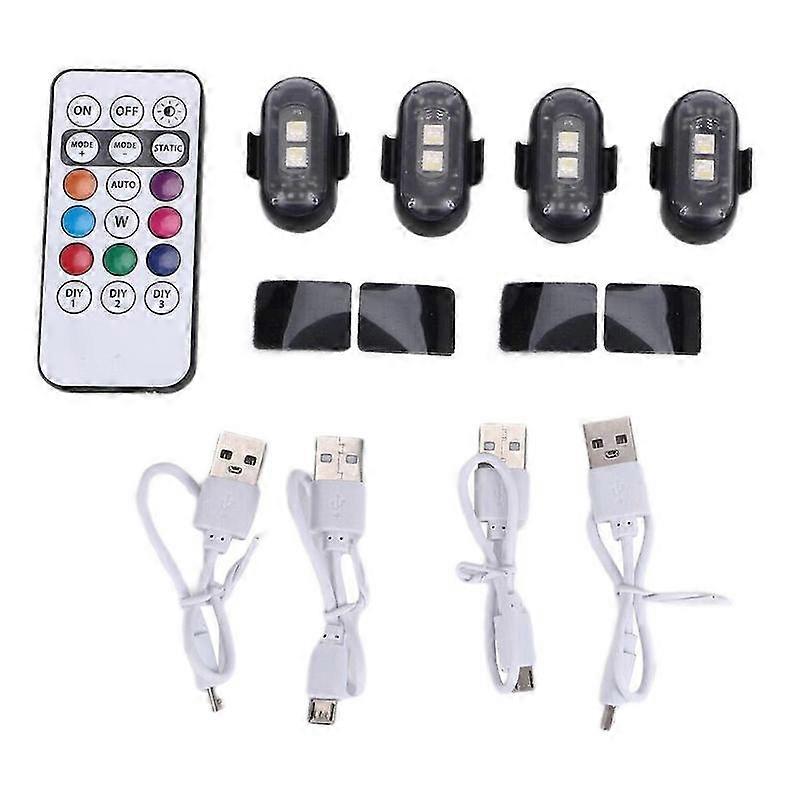 4PCS Wireless LED Strobe Lights with Remote Control, 8 Colors USB Charing Waterproof Emergency Warni