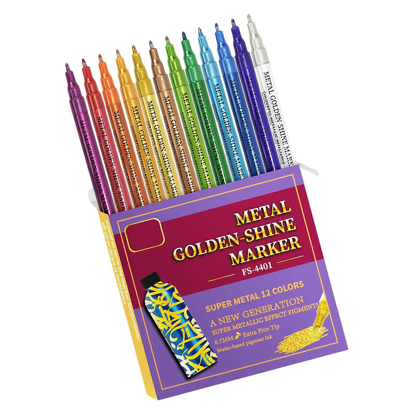 Metallic Paint Pen 12 Color Metallic Acrylic Marker Double Tip Acrylic Marker for Scrapbooking Notebook Journal Coloring Multicolor