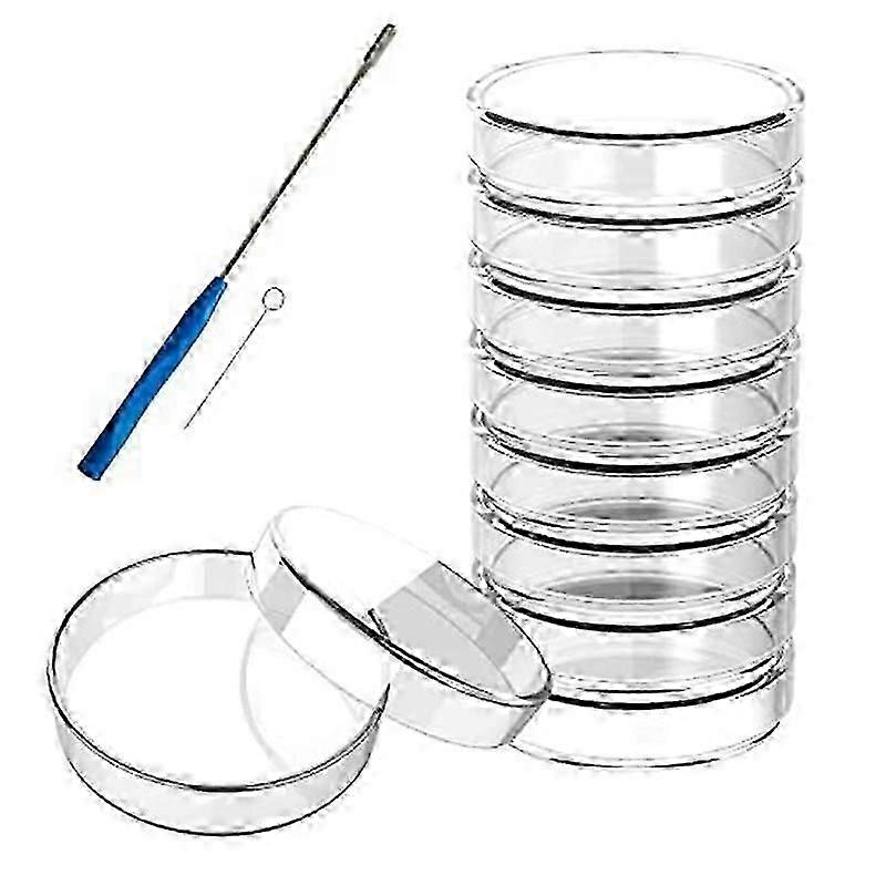 Petri Dish Glass with Lids 60mm x 15mm, Pack of 10 Petri Dish Glass with Reusable Inoculating Loop