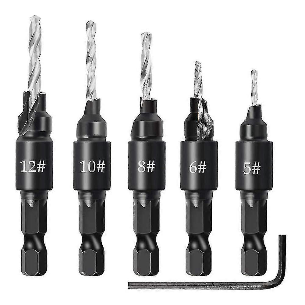 Cone Drill Bit Set 6 Pieces Hex Shank Hole Saw Drill Hss Hex Shank Drill Bits With L-wrench Flute Tapered Drill Bit Set For Auger, Plastic, Wood,drill