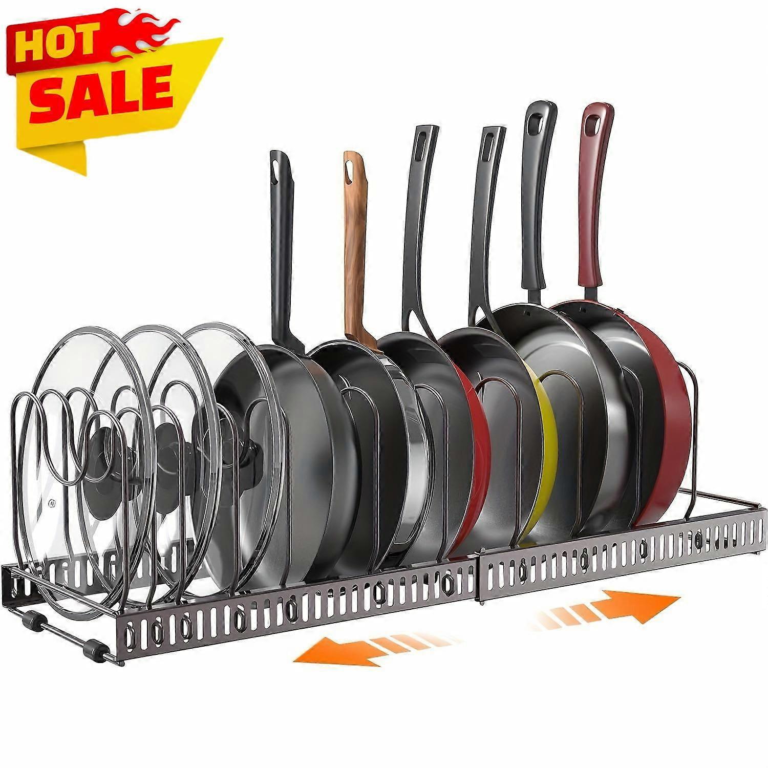 Expandable 7-Compartment Pot and Pan Organizer - Adjustable Dividers for Pots, Pans, Cookware, Bakeware, compatible with cabinet, countertop, pantry