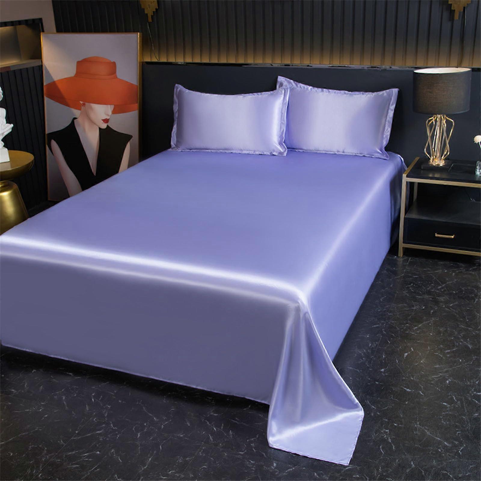 Stain Flat Sheets 180x230cm Light Purple Satin Bed Sheets Super Soft