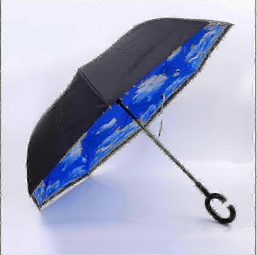 C-handle Parasol Folding Rain Windproof Umbrella Double Layers Inverted Reverse
