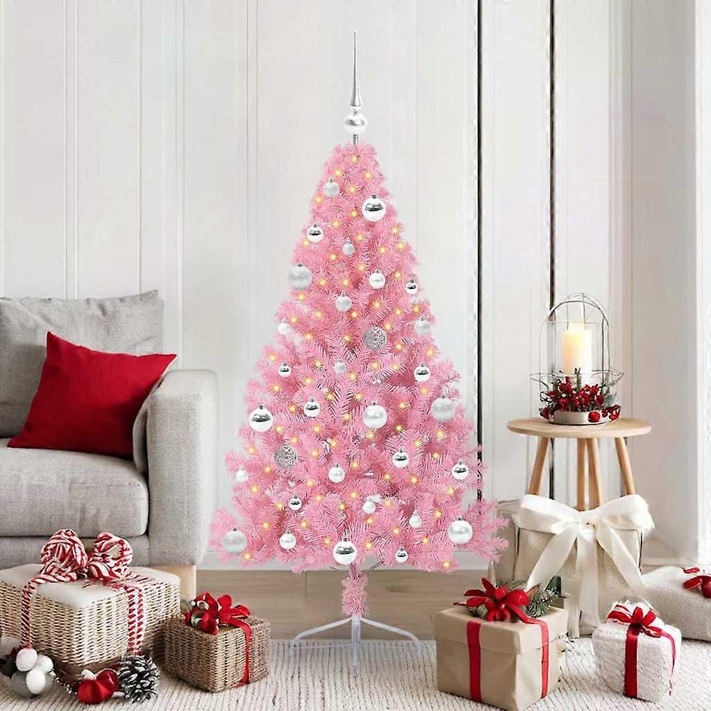 Artificial pre-lit Christmas tree, pink, 150 cm, PVC