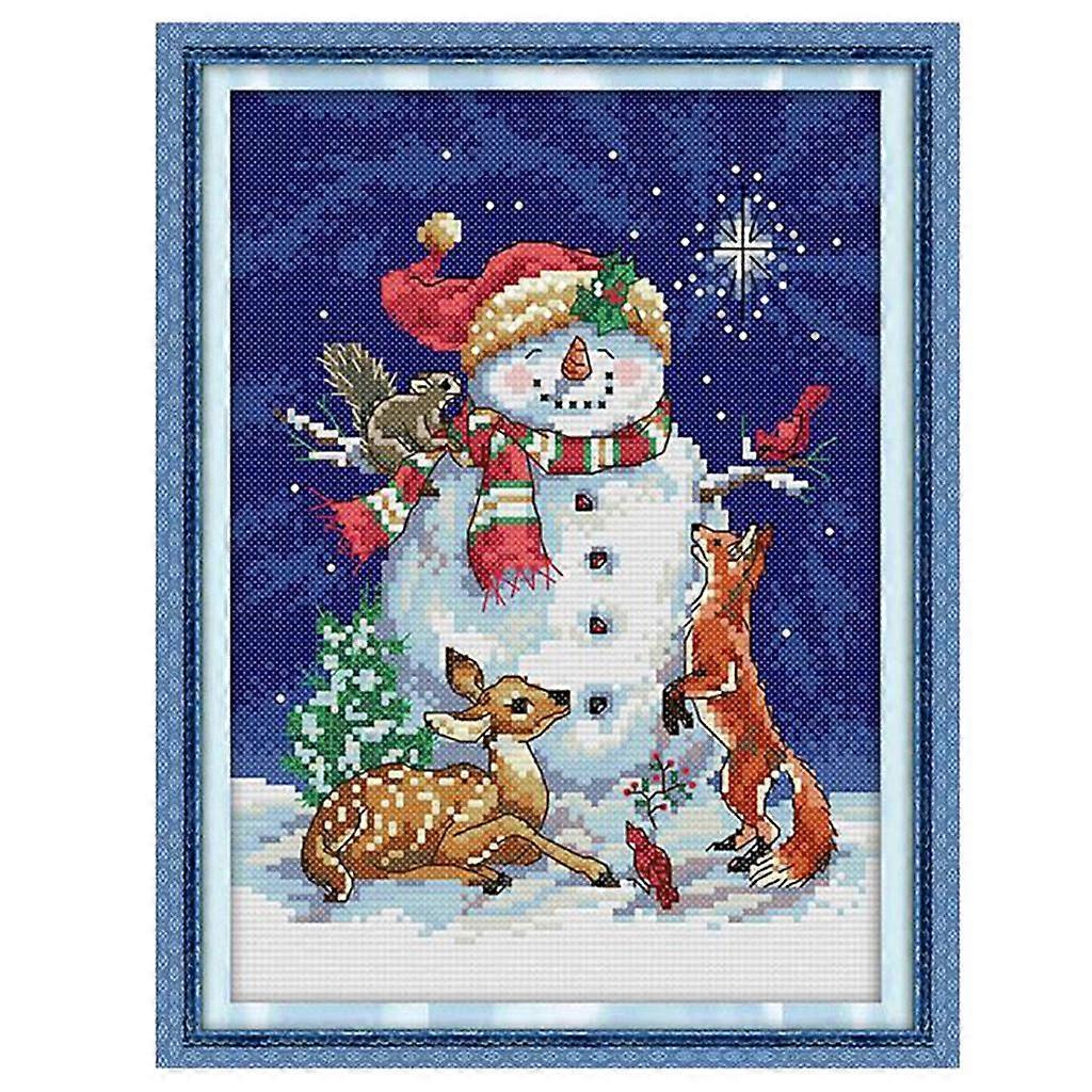 DIY Stamped Counted Cross Stitch Kit Christmas Snowman Patterns Needlepoints