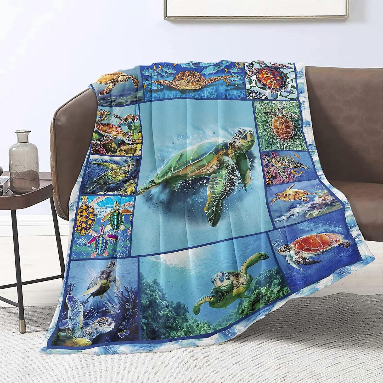 Sea Turtle Flannel Throw Blanket Soft Lightweight for Adults Kids Couch Sofa 150x200cm Blue