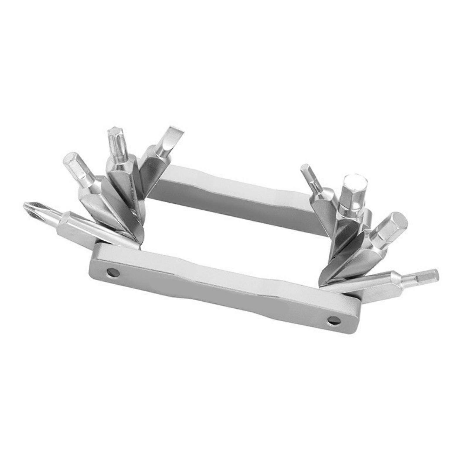 Stylish Mini Folding Bike Tool Kit Multiple Color 6 In 1 Key Set Screwdrivers Cycling  silver