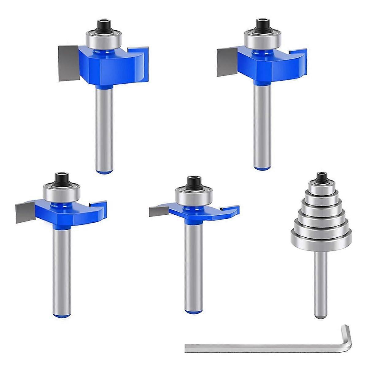 4 Pcs Rabbeting Router Bits Set 1/4 Inch Shank with 6 Bearing Set - Adjustable Multi Depths Cutter