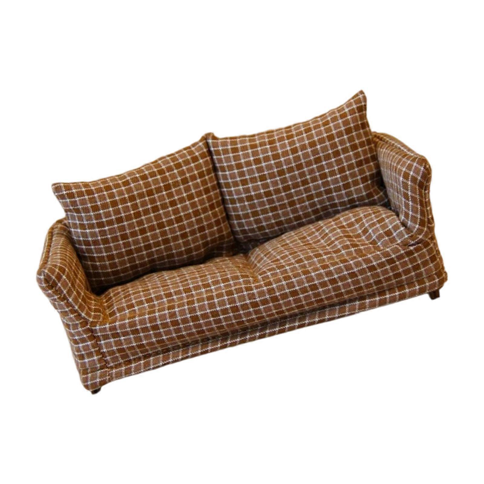 Artistic Tiny Sofa Model With Detailed Stitching 1 12 Scale Model house Accessory Washable Cotton Fabric Construction  coffee