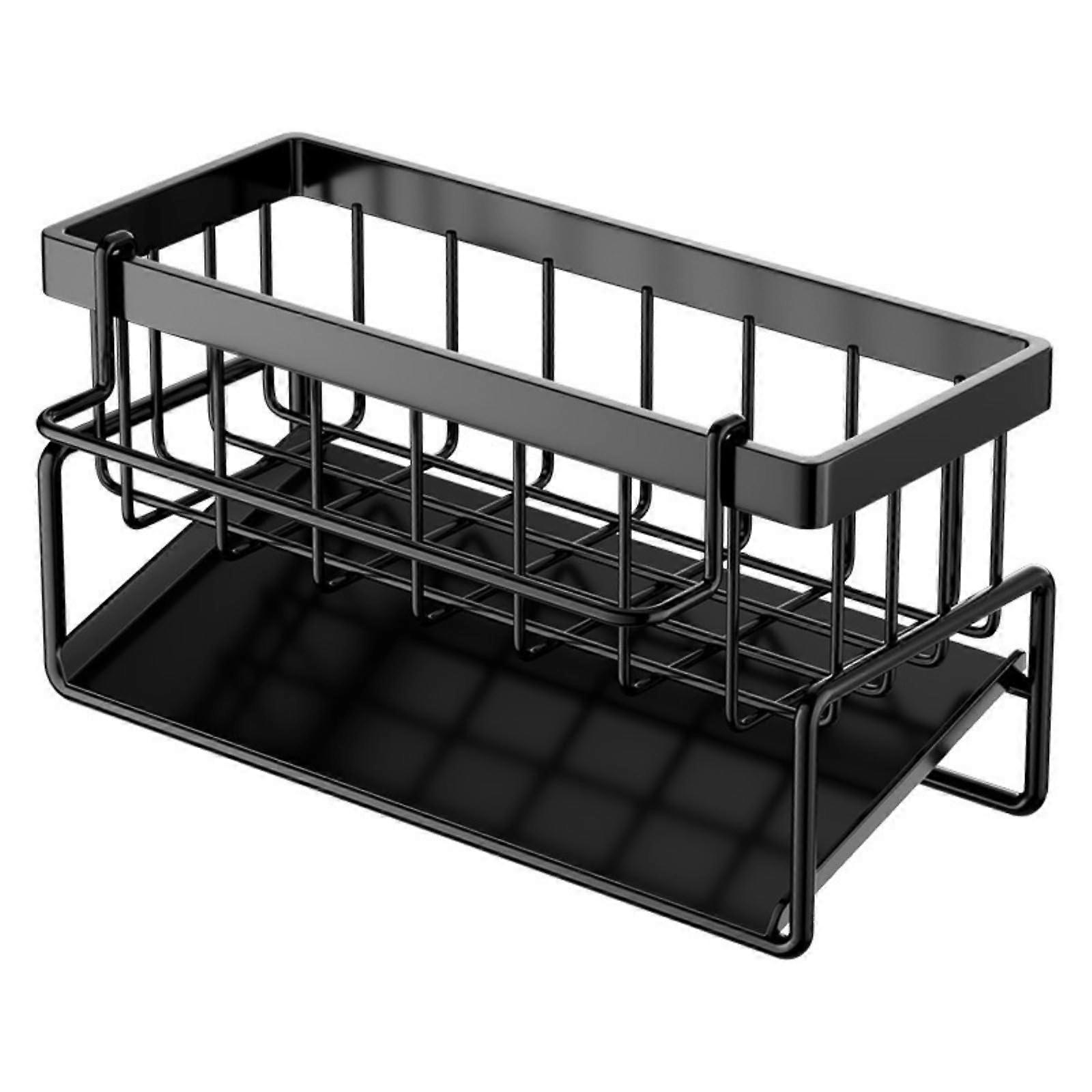 Kitchen Sink Faucet Storage Rack with Cloth Holder and Drain Tray, NoDrill Counter Organizer