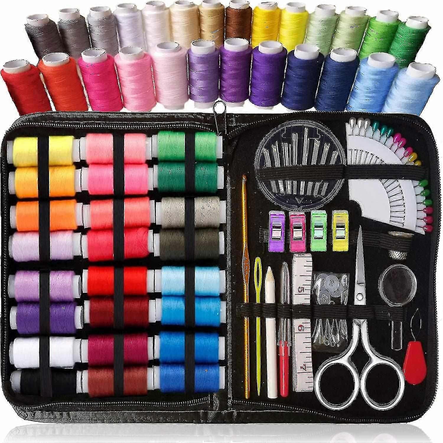 Sewing Kit for Adults and Kids - Beginner Friendly Set W/ Multicolor Thread, Needles, Scissors, Thim