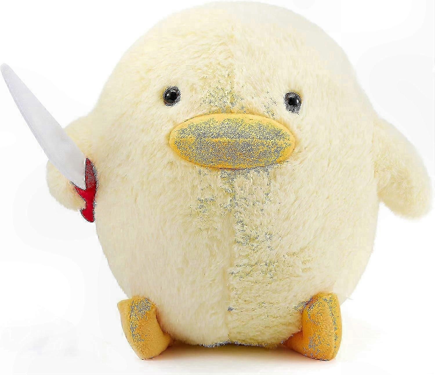 Plush Yellow Duck with Knife Design, Soft Stuffed Pillow for Kids & Adults