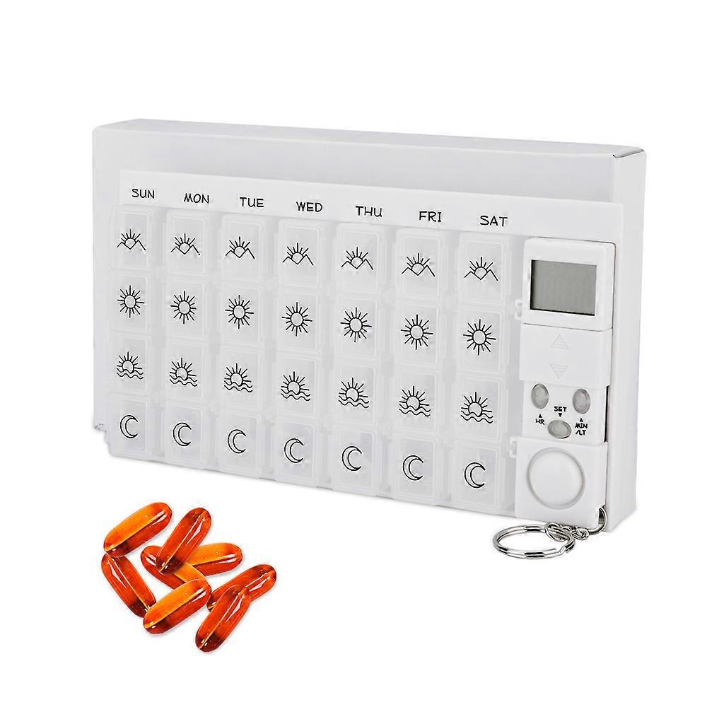 Detachable Medicine Box 7 Day Weekly 28 Grids Pill Cases Electric Timer Alarm Clock Reminder Pill Organizer Splitter