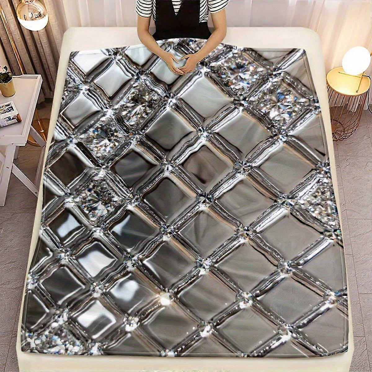 [Stylish Flannel Blanket] Stylish Cool Mirror Synthetic Gemstone Plaid Pattern Digital Print Flannel Blanket | 100% Fibe-asdfg422