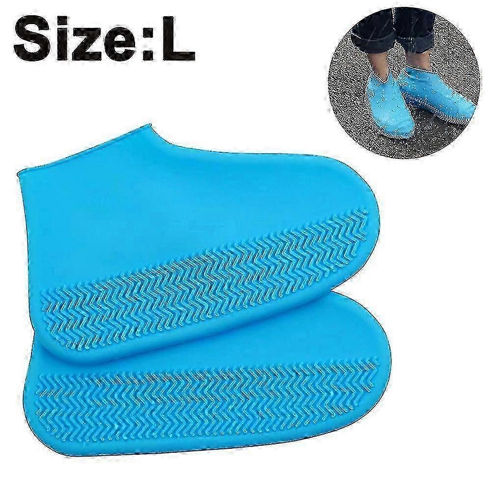 Waterproof Silicone Rain Shoe Cover, Rubber Protector, Blue L