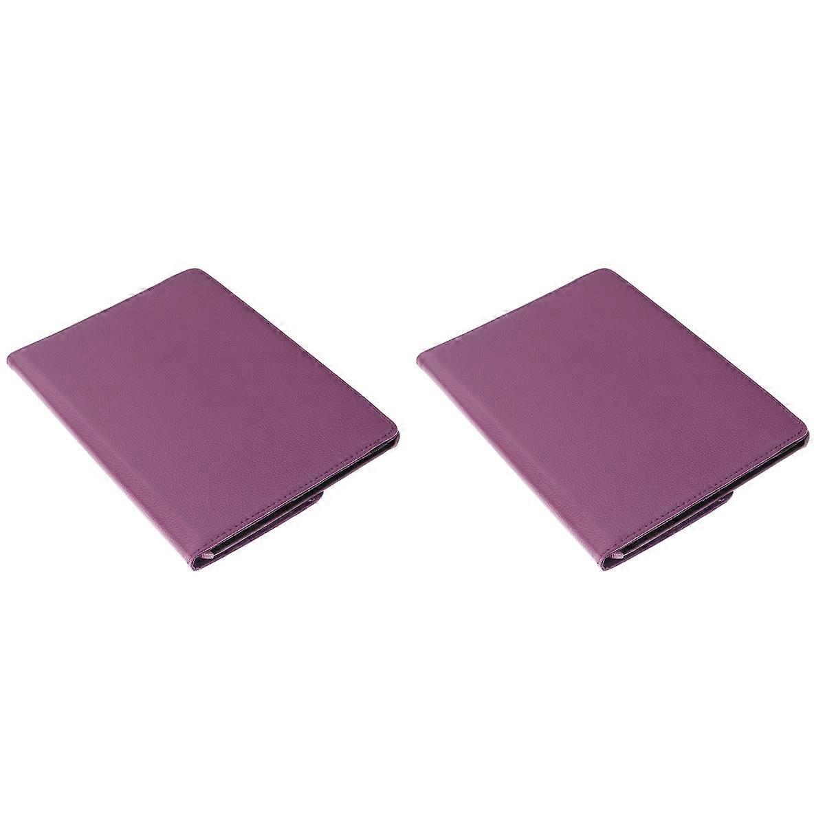 2 PCS Tablet Skin Shell Cover Case Lychee Pattern Rotating Stand Swivel Bracket Purple