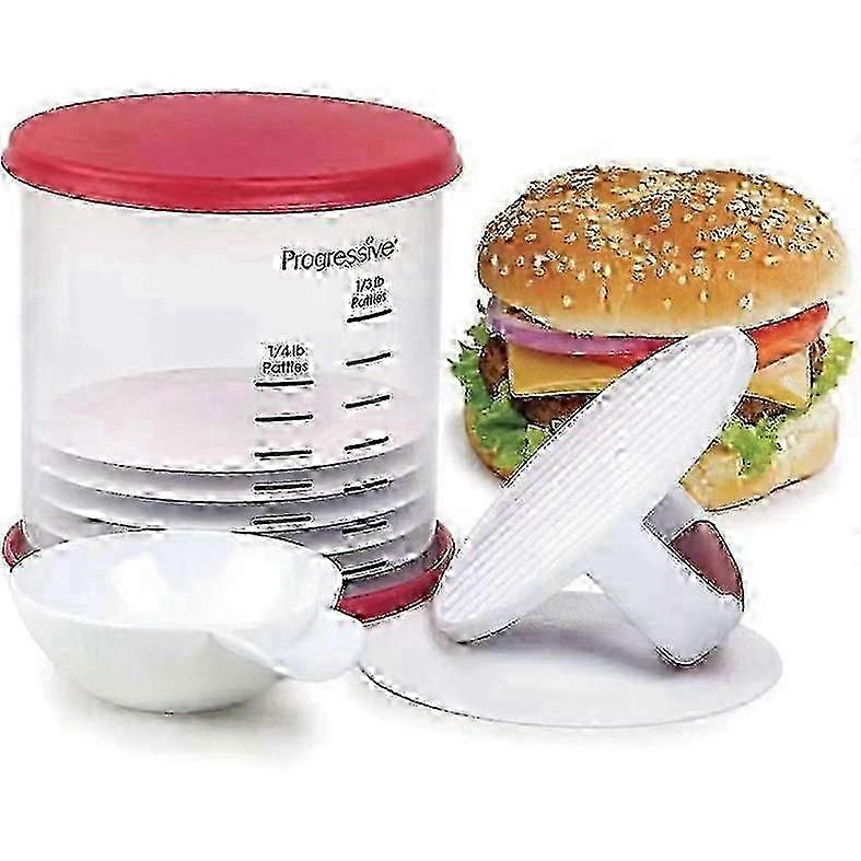 Perfect Burger Press Set, Press and Store Up to 6 Burgers, Non-Skid Base, Non-Stick Coating, Dimple Insert Creates Faster Even Cooking, Dishwasher Saf