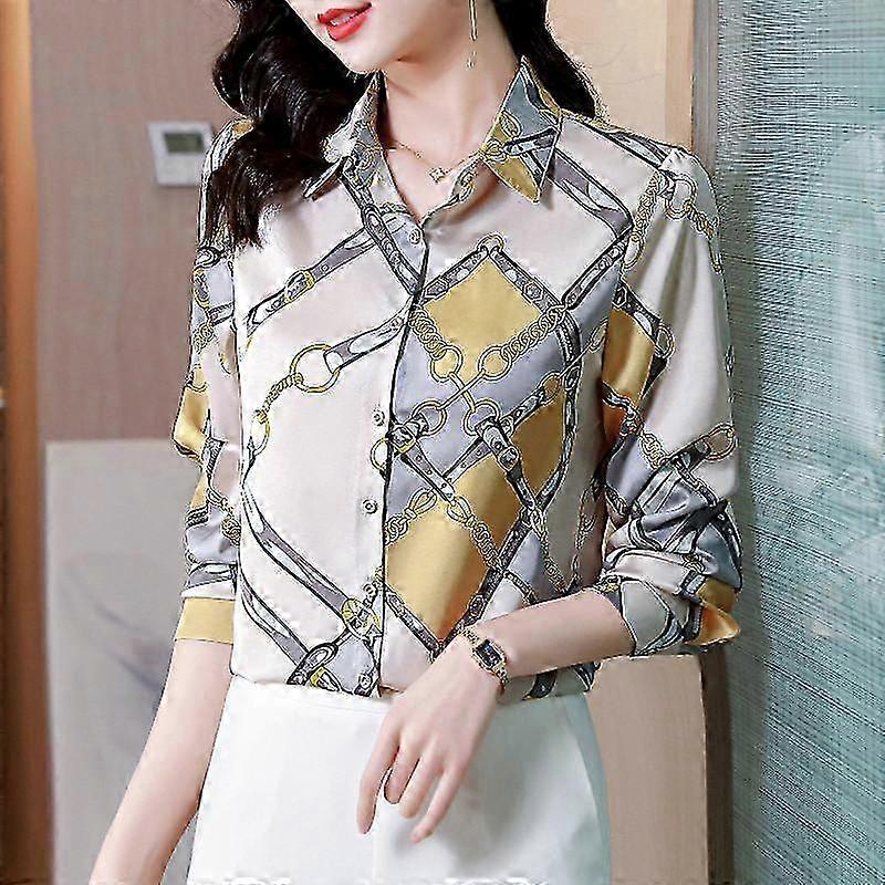 Elegant Satin Tops for Women Vintage Long Sleeve Silk Blouse