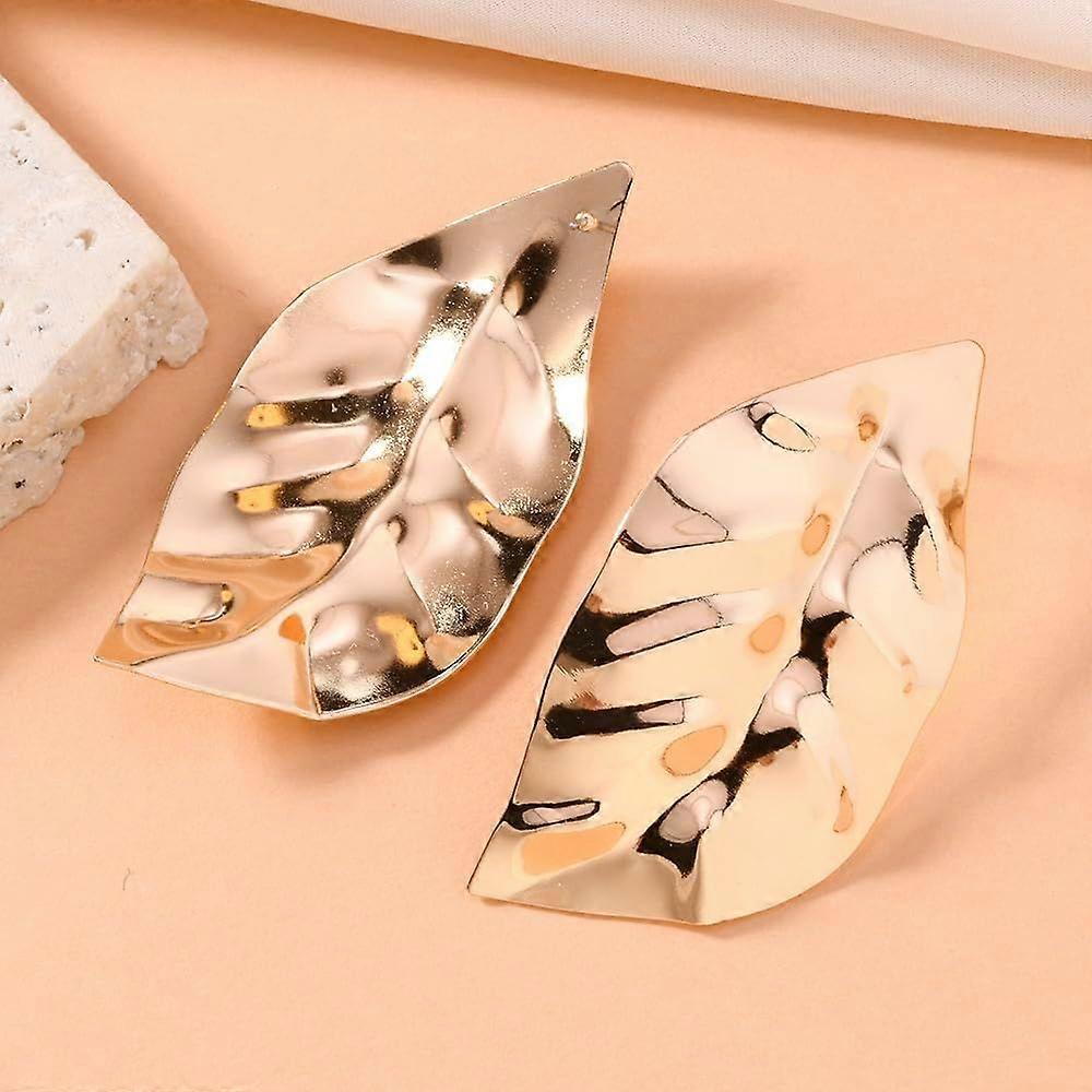 1 Pair Iron Irregular Stud Earrings Golden Leaf 0.39 Inch