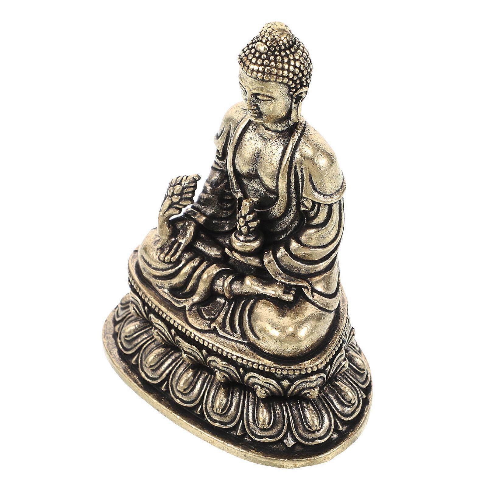 Brass Buddha Figurine for Decor Small Desktop Religious Statue