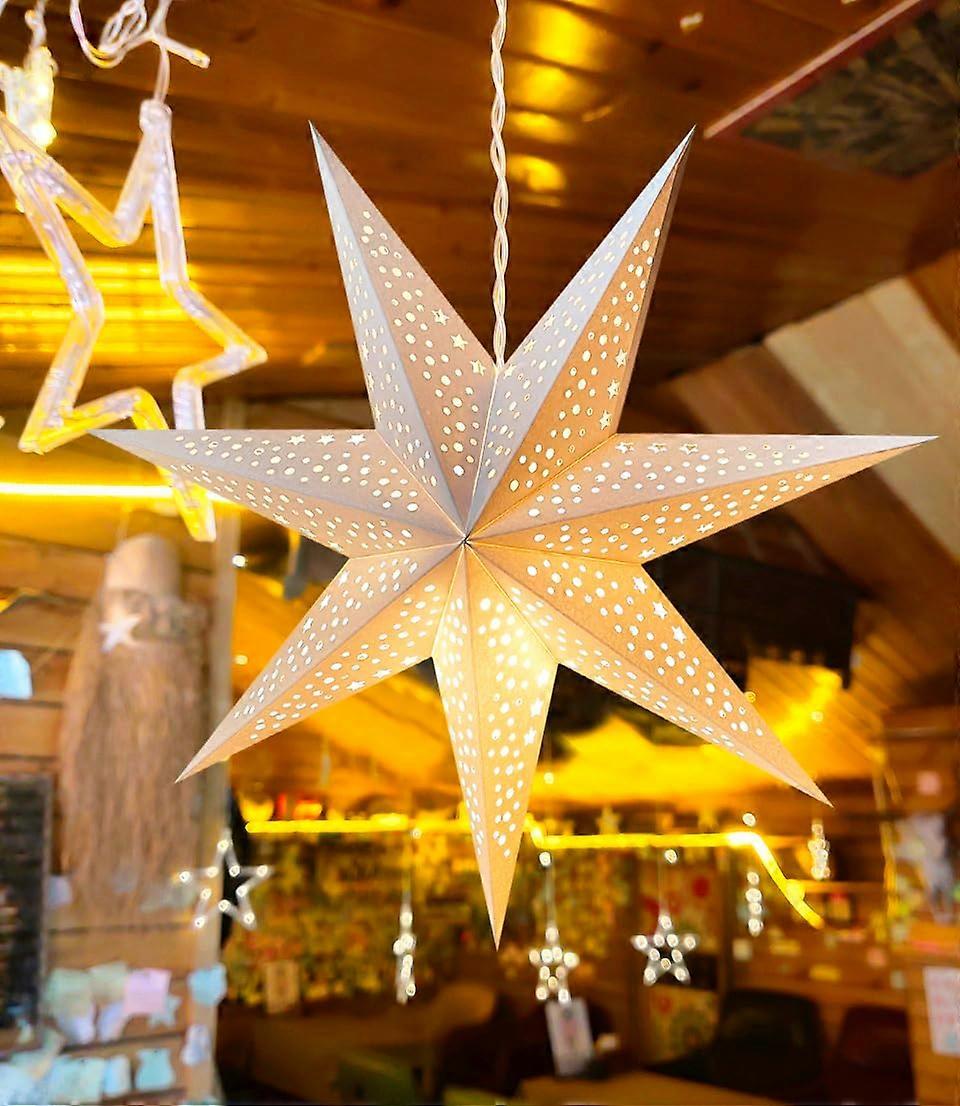 White Paper Star Lantern with Elegant Hollowout Design, Foldable Hanging Lampshade for Weddings and Christmas