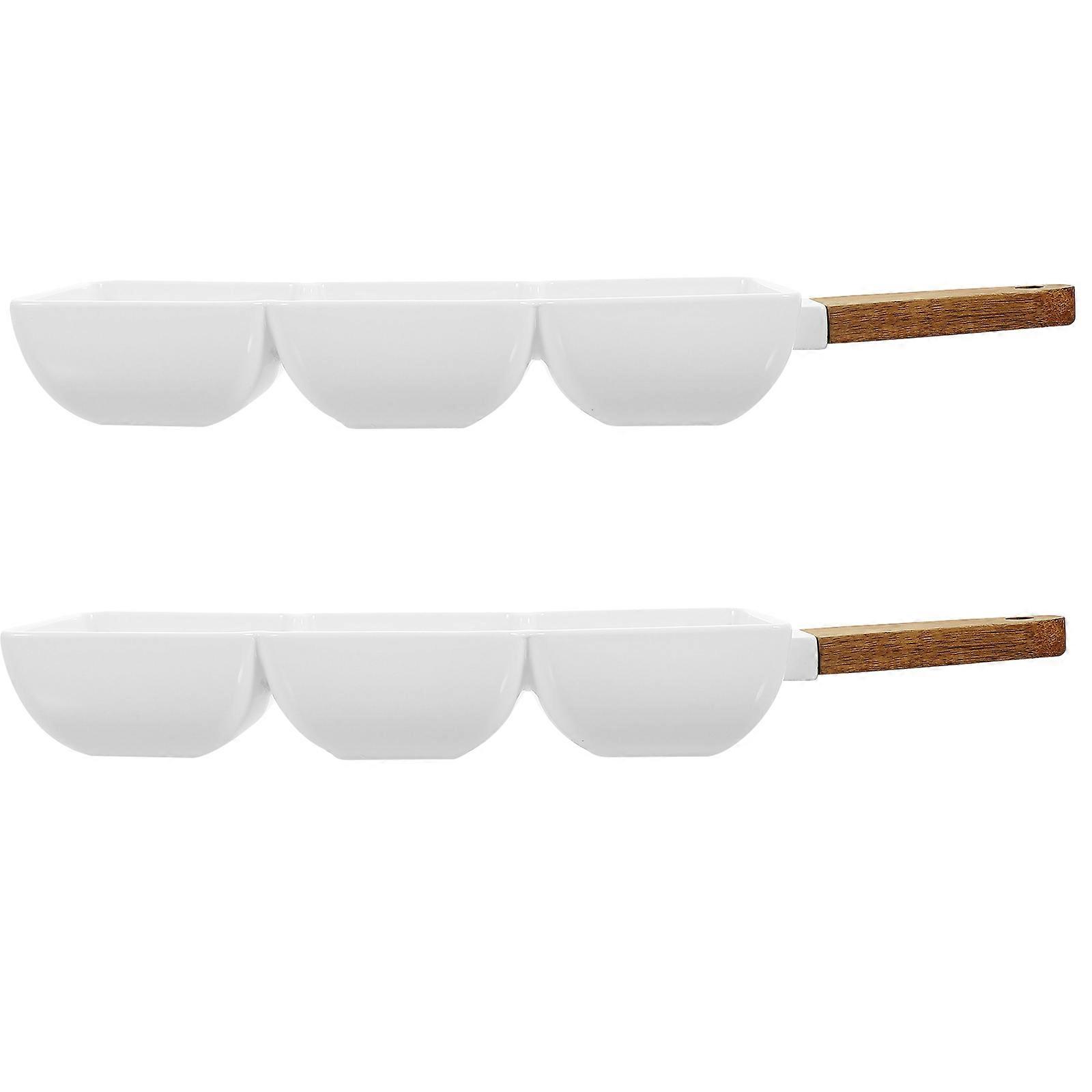 Three-Compartment Ceramic Snack Bowl for Serving 2Pcs White