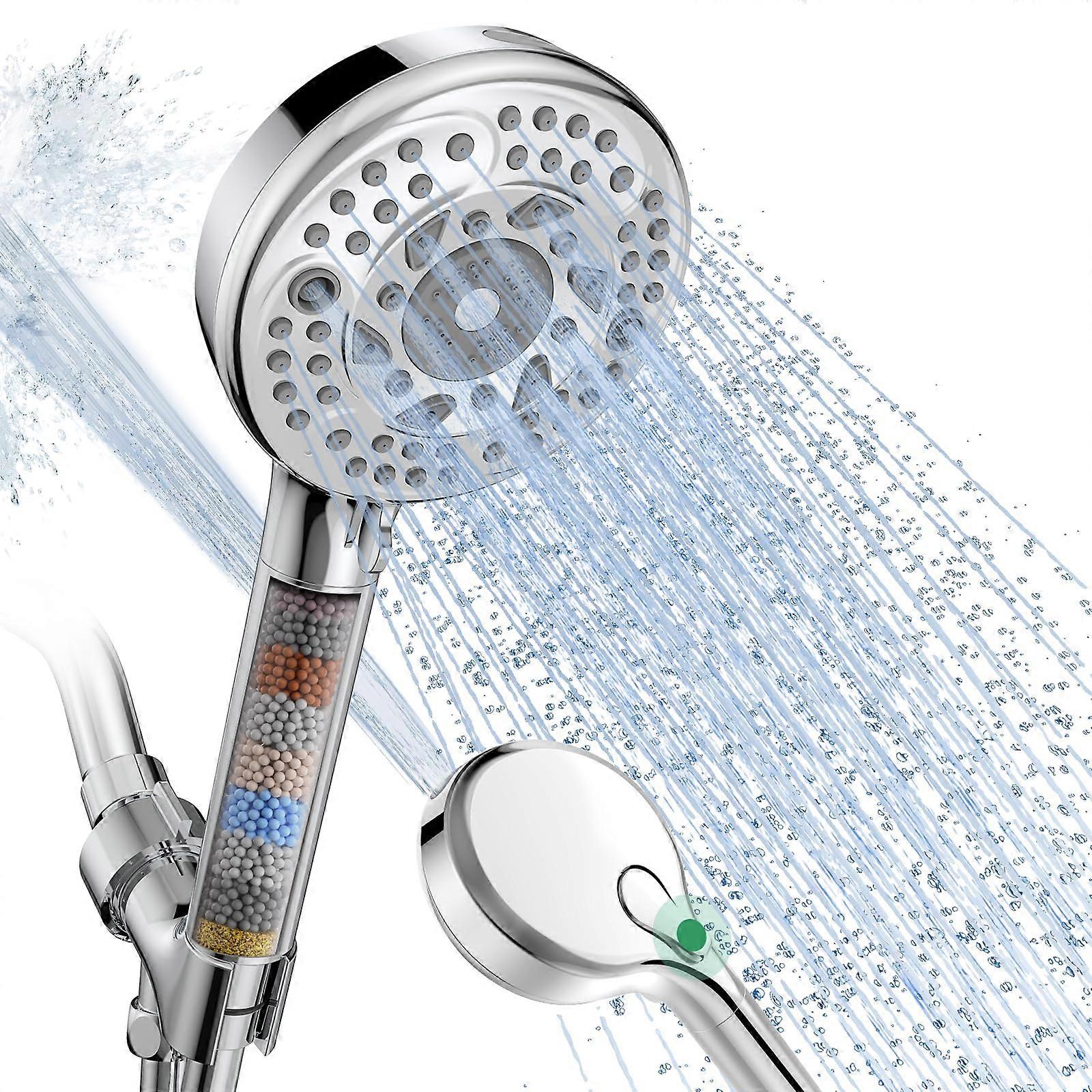 Filtered Handheld Shower Head for Hard Water with 9 Adjustable Spray Modes,  Pressure Chrome