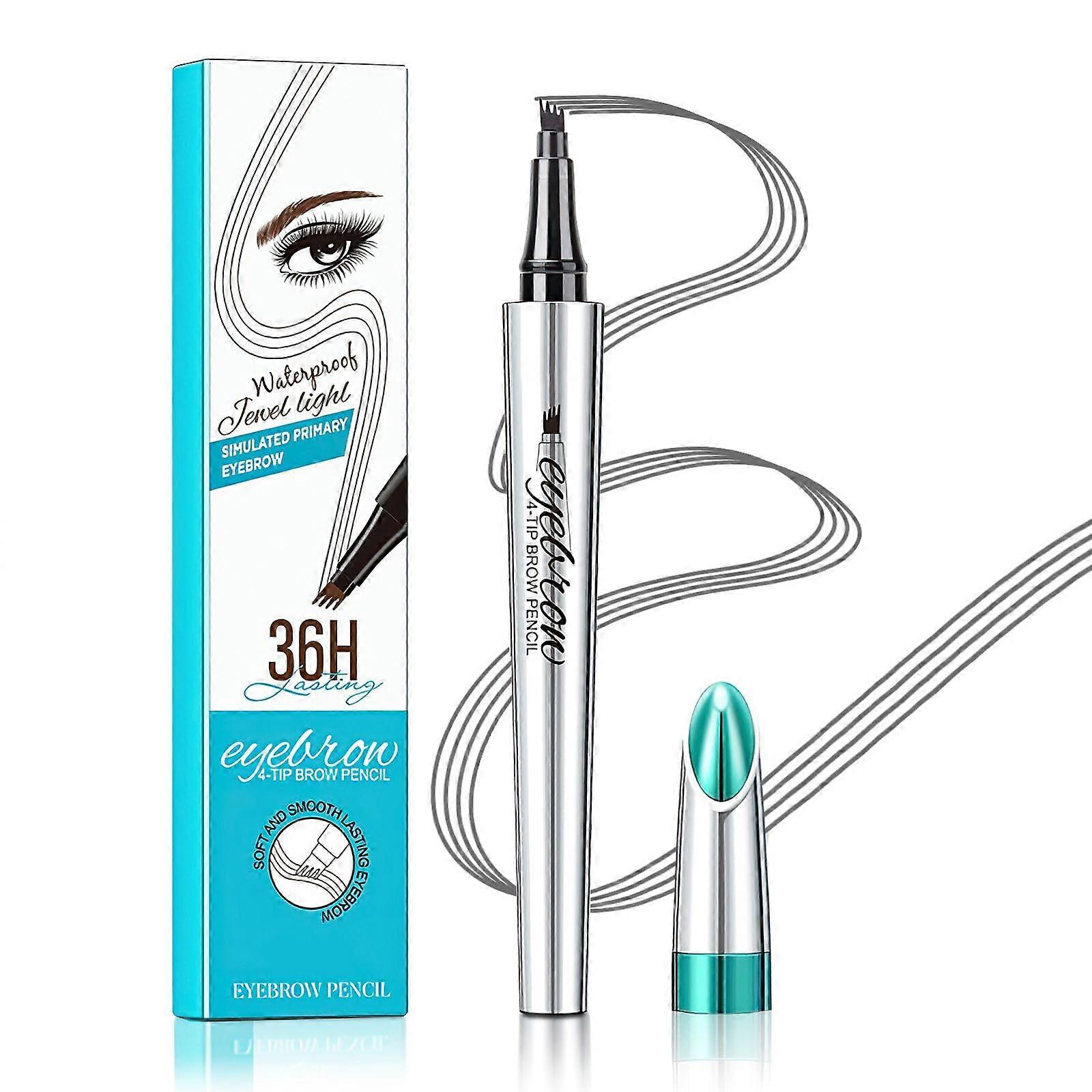 Microblading Eyebrow Pen Waterproof with 4 Tip Microfork, Smudge Proof Long Lasting Brow Pencil Dark Gray