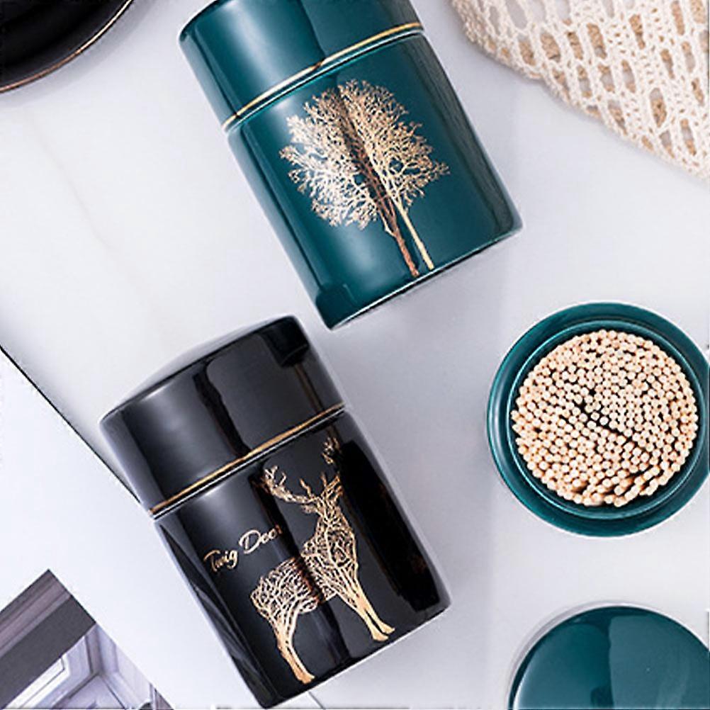 Christmas Elk Ceramic Toothpick Container for Storage Use Green Box