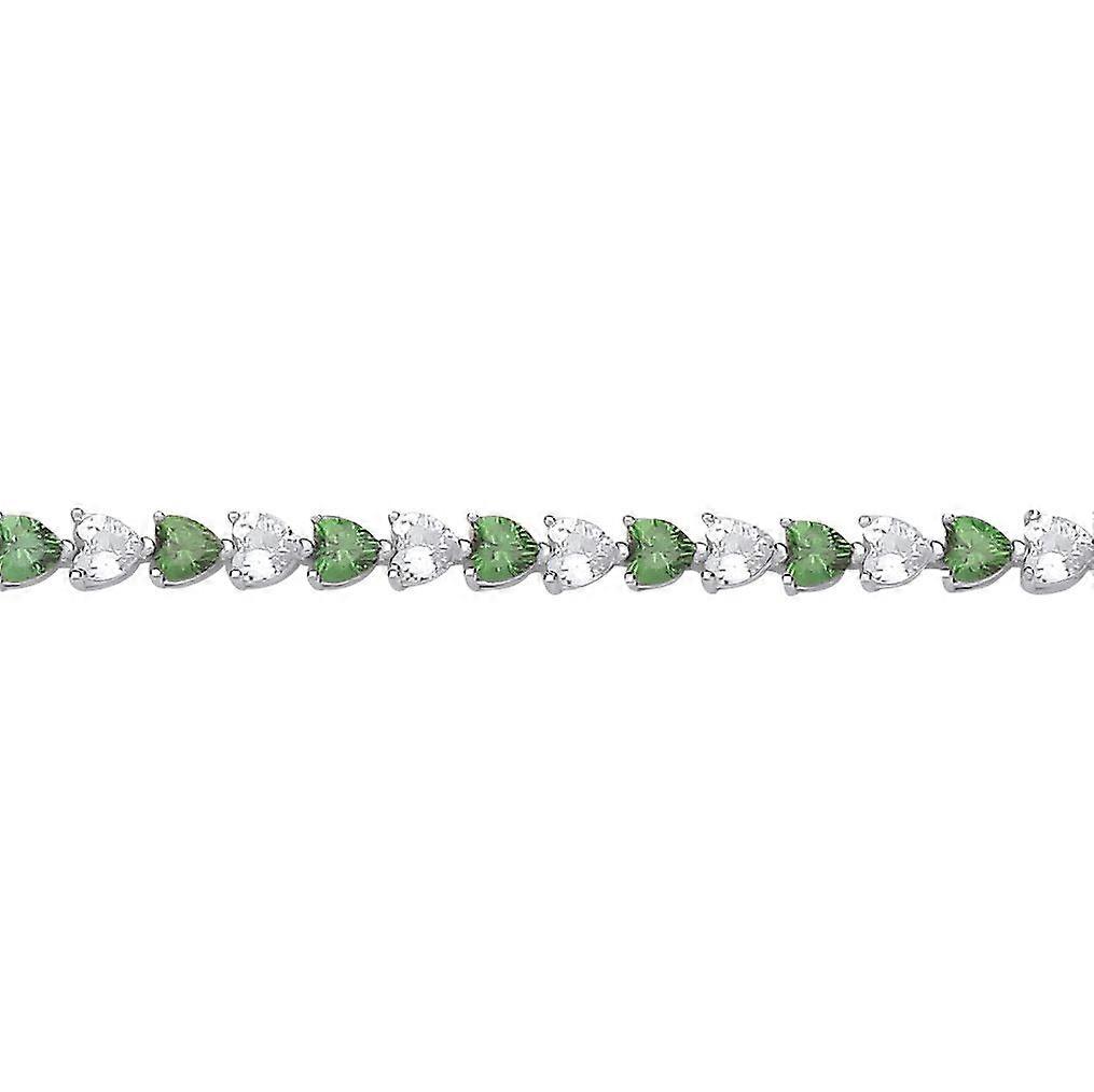 Jewelco London Ladies Rhodium Plated Sterling Silver Green Heart CZ Alternating Eternity Tennis Bracelet 3mm 7.5 inch