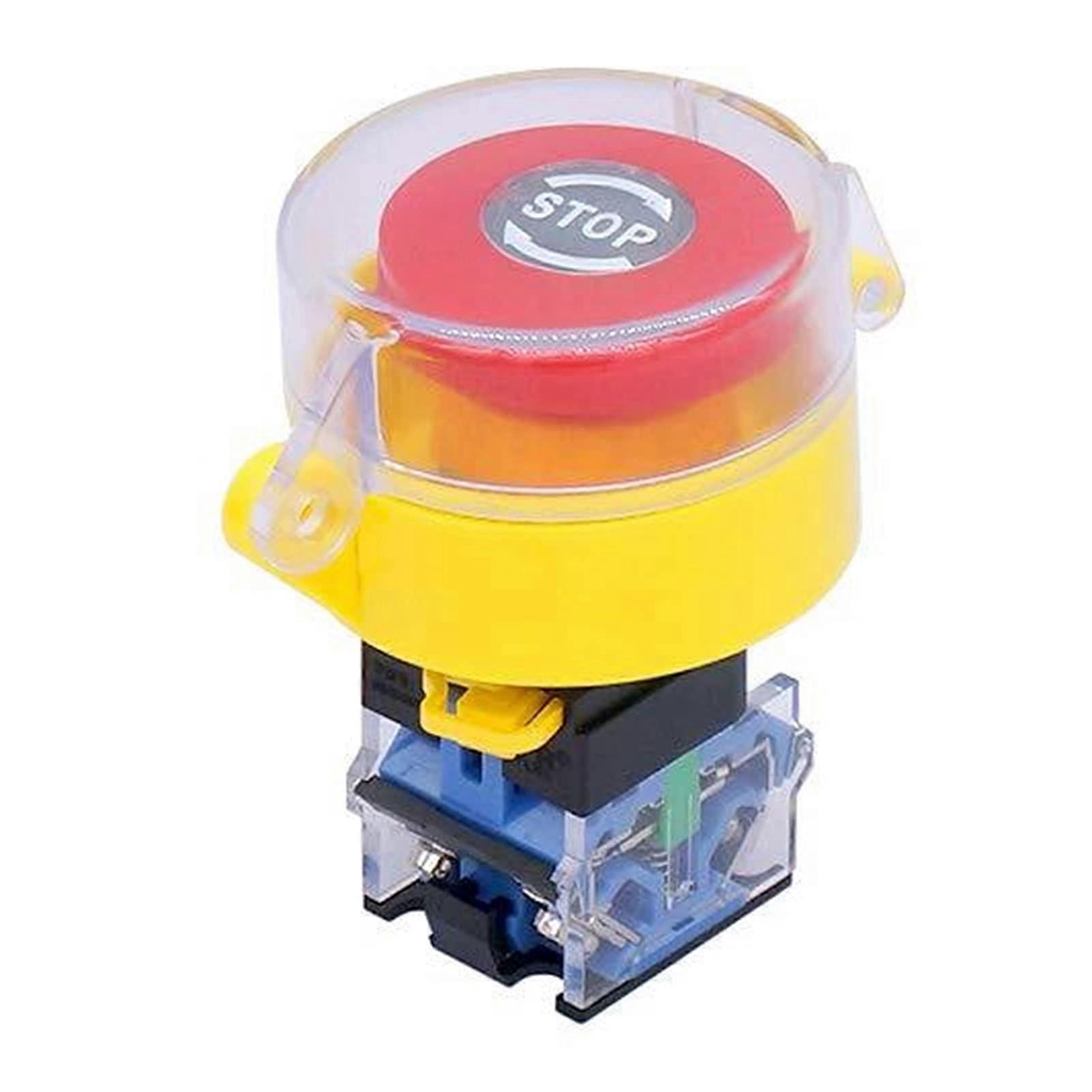 22mm Latching Emergency Stop Button with Protective Cover Red Mushroom Push Switch 10A 440V