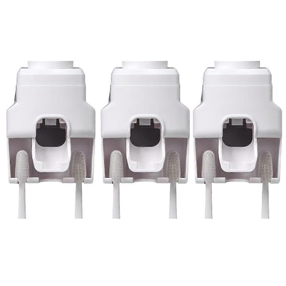 Automatic Toothpaste Dispenser Wall Mounted Punch Toothbrush Holder and Storage Organizer White