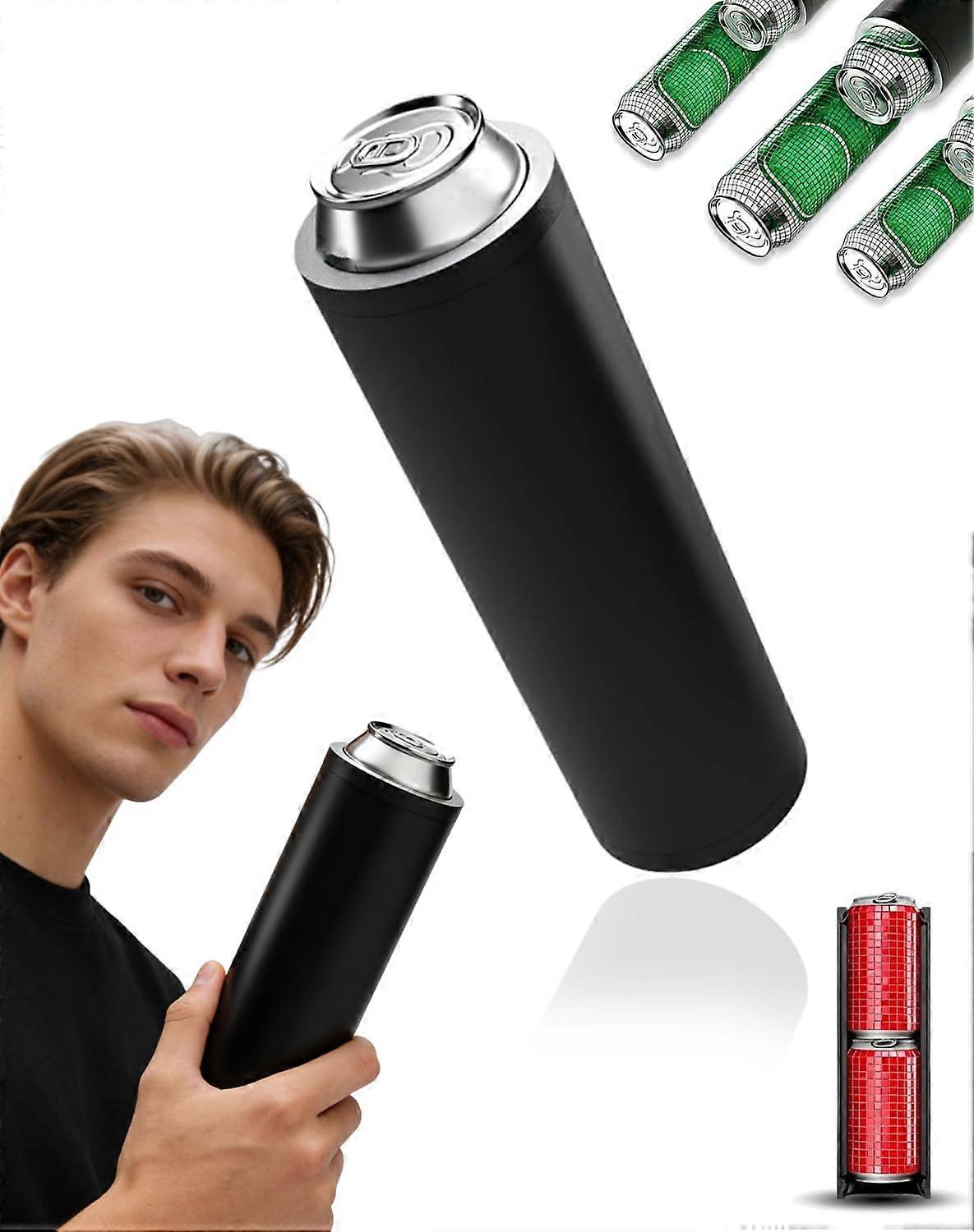 Beer Can Holder with Automatic Reload Slide, Dual 12oz Capacity, Double Twist Loading, Black