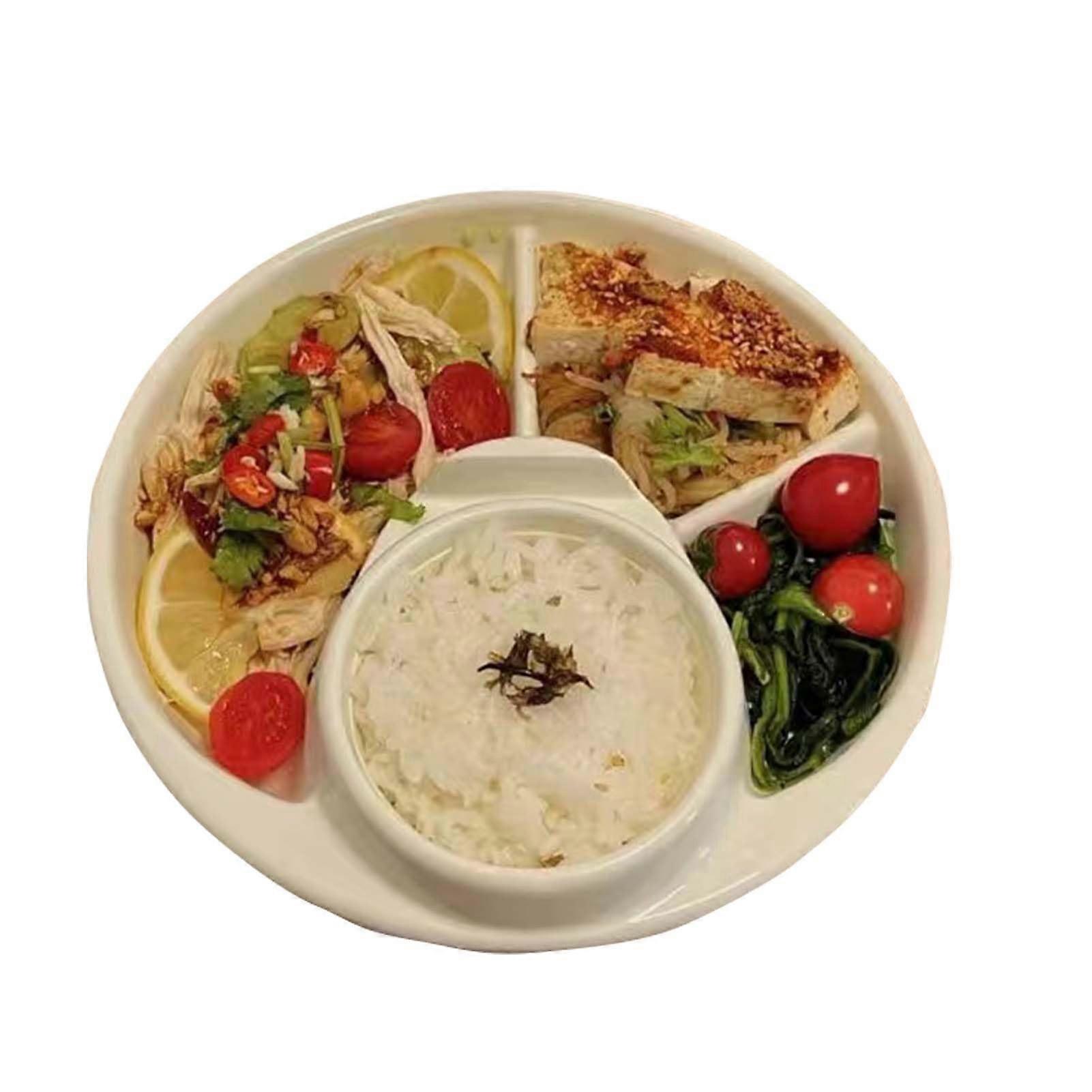 Ceramic Divided Portion Control Dinner Plate with 4 Compartments, Microwave and Dishwasher Safe, White