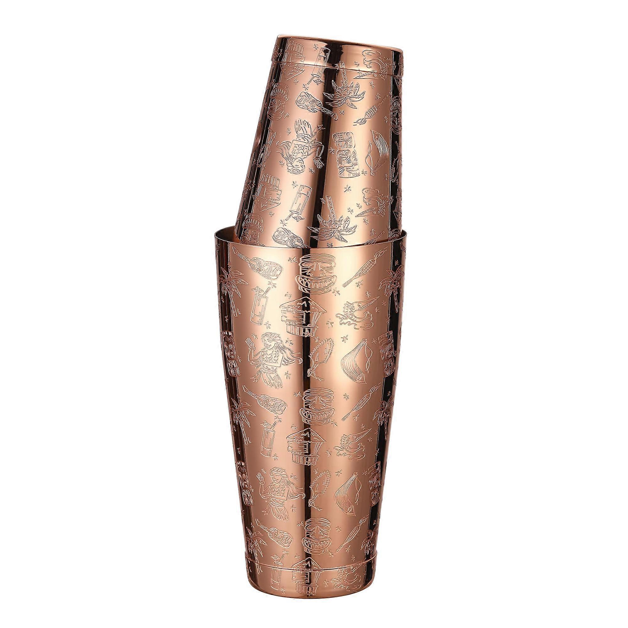 Weighted Boston Cocktail Shaker with Copper Tiki Style Etching for  Drink Presentation
