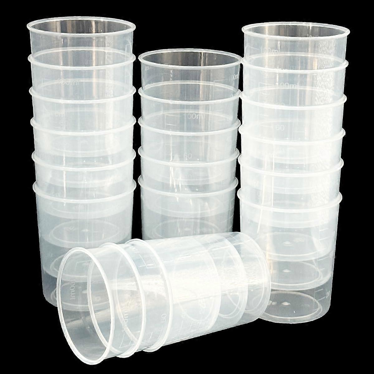 20 Pack 100ml Plastic Measuring Cups Clear Graduated Mixing Cups with Dual Scale for Lab and Kitchen