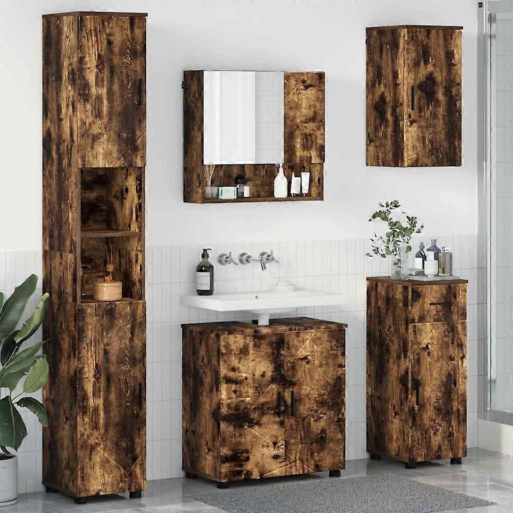 Badezimmermöbel-Set mit Schubladen 5 pcs Geräucherte Eiche