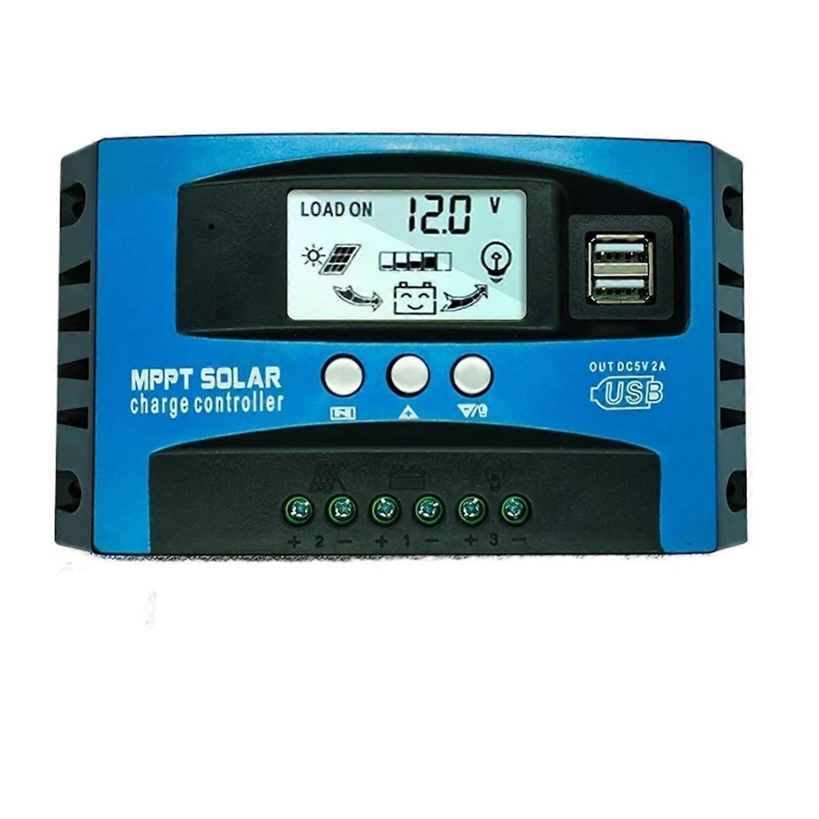 MPPT 60A Solar Charge Controller 12V 24V with Dual USB and LCD Display for Battery Charging