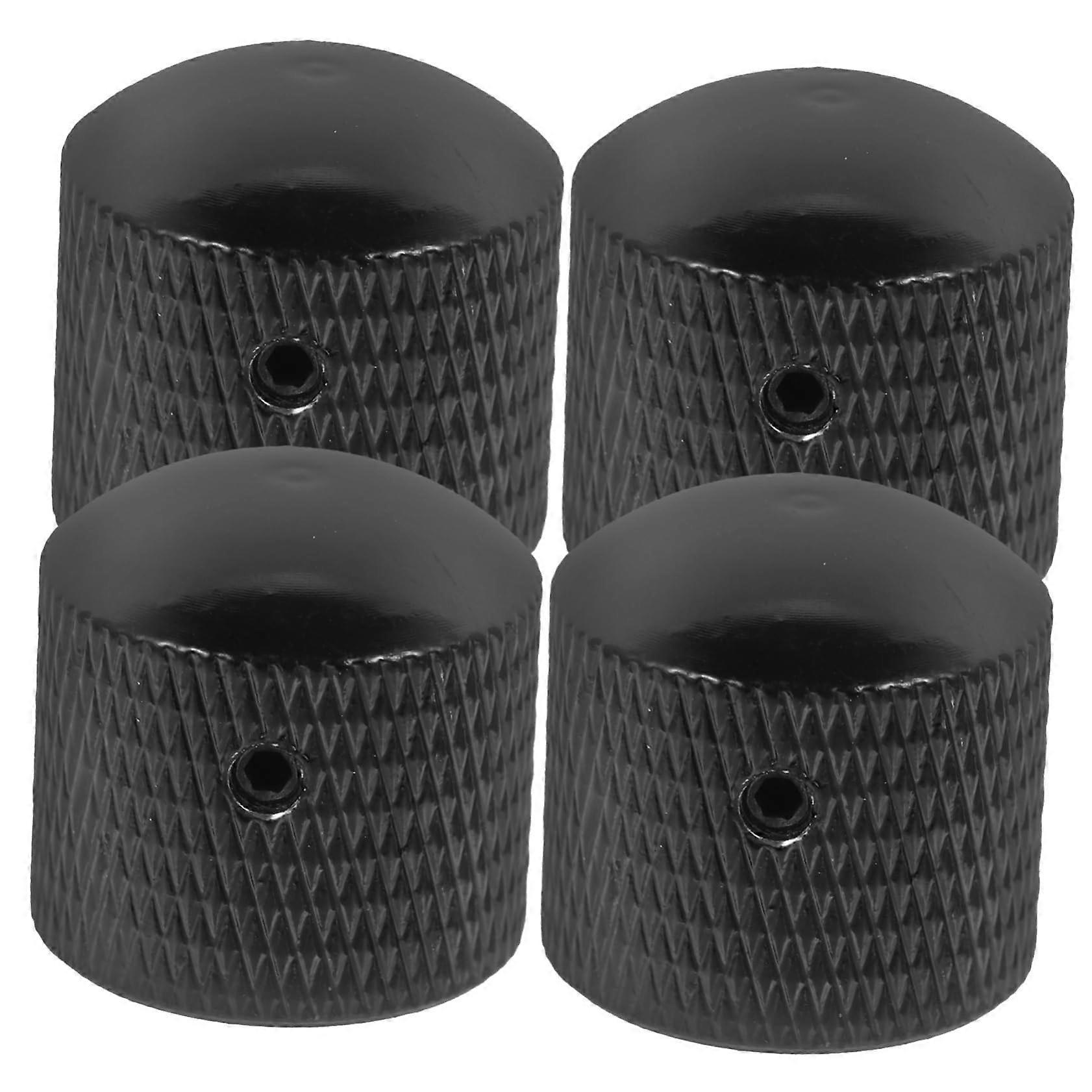 4pcs Black Metal Electric Guitar Volume Knobs Set with Durable HatShaped Grip for Bass Replacement