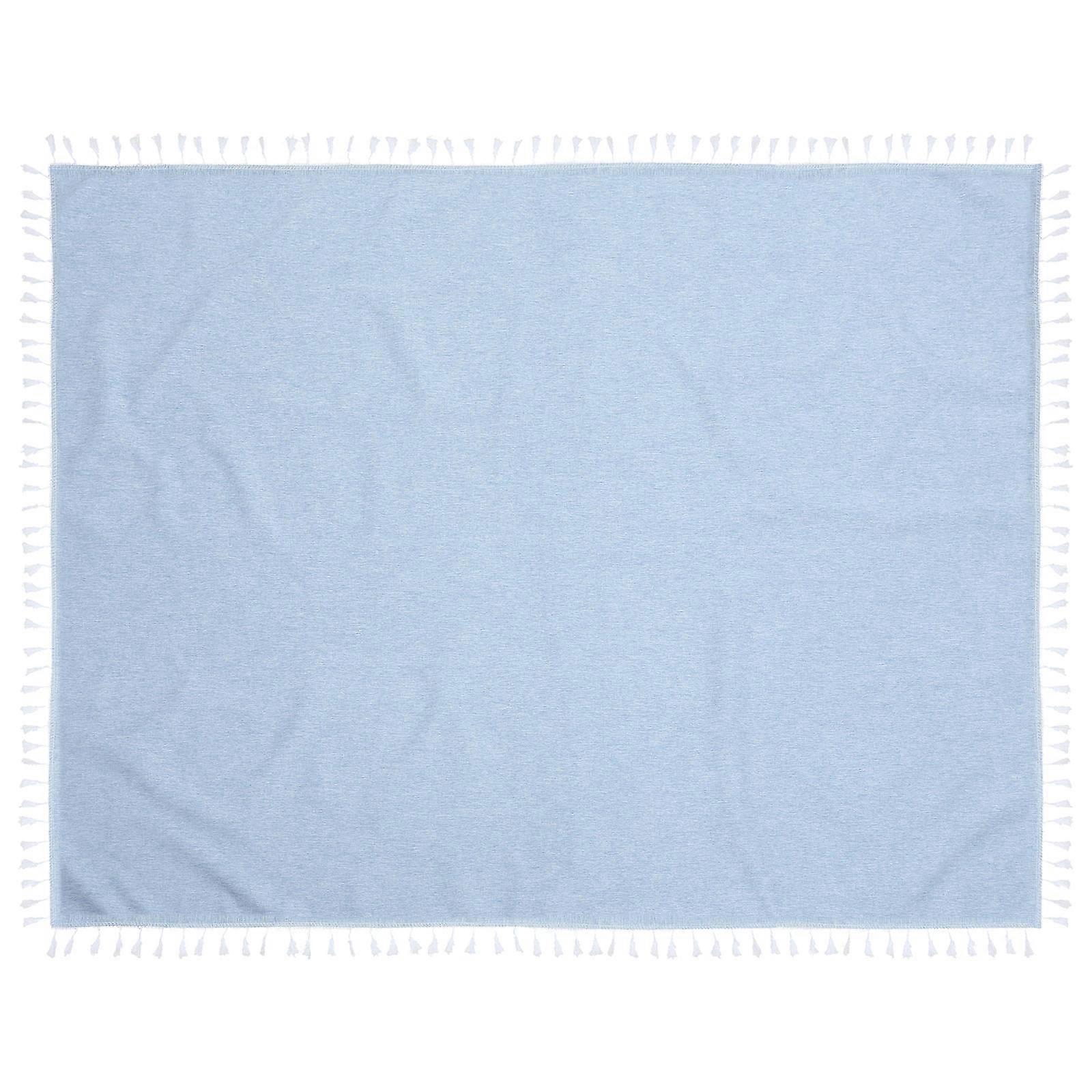 Sky-Blue Waterproof Macrame Trim Tablecloth Rectangle Shape For Restaurant Use 1Set