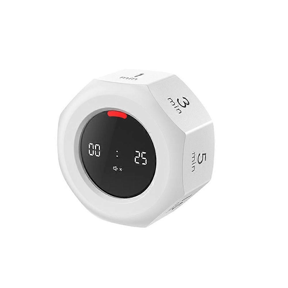 Multi-Hexagon Cube Timer 90-Minute Sensor Digital Timer with LED Screen 7 Set Time Management Tools White