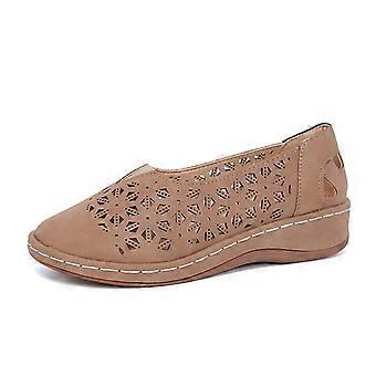 Damen-Ballerinas aus Leder mit Keilabsatz, bequem zum Hineinschlüpfen, Größe 39, Khaki
